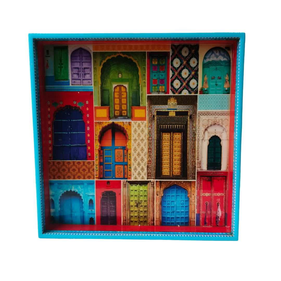 Mughal Print Design Enamel Square Tray