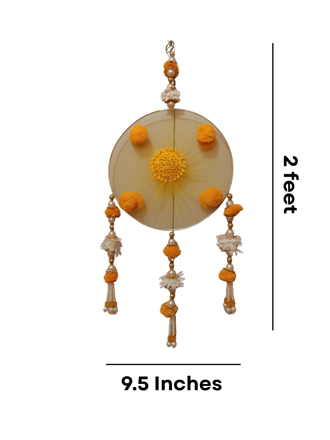 Yellow Pom-Pom & Pearl Festive Side Hangings
