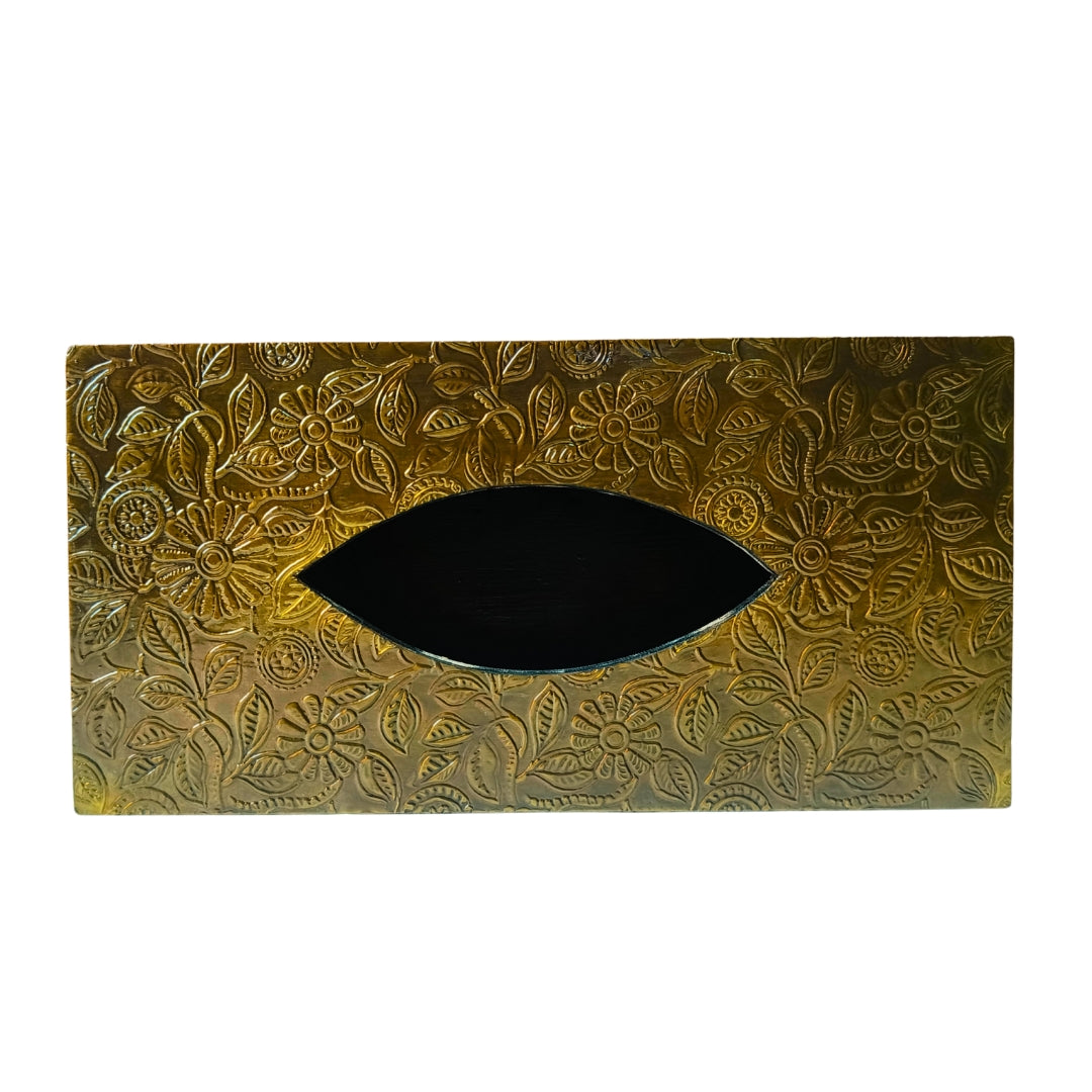 Tissue Box - Wooden Brass Etched Design