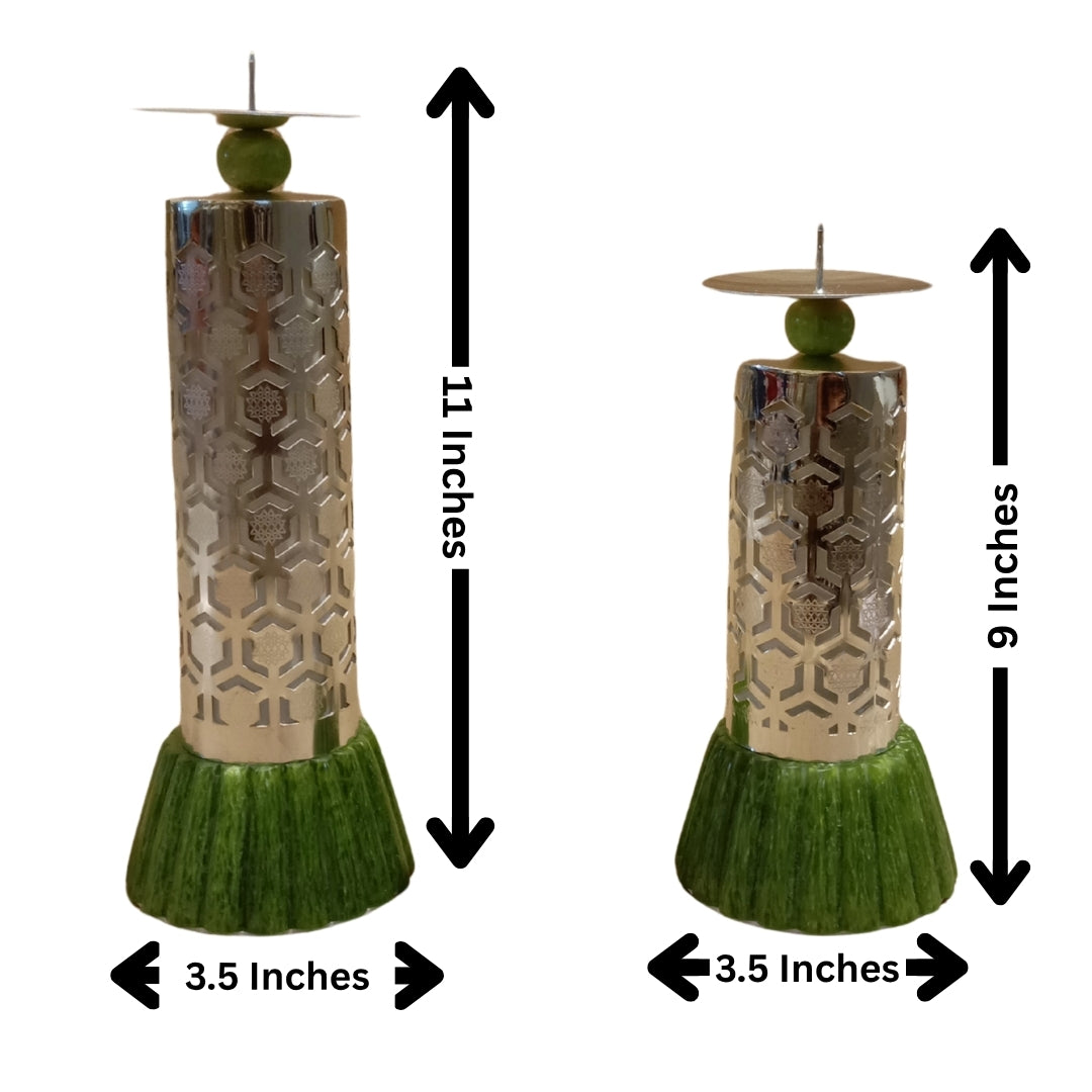 Luxury Silver Plated Pillar Candle Holder Set of 2 in Premium Velvet Box