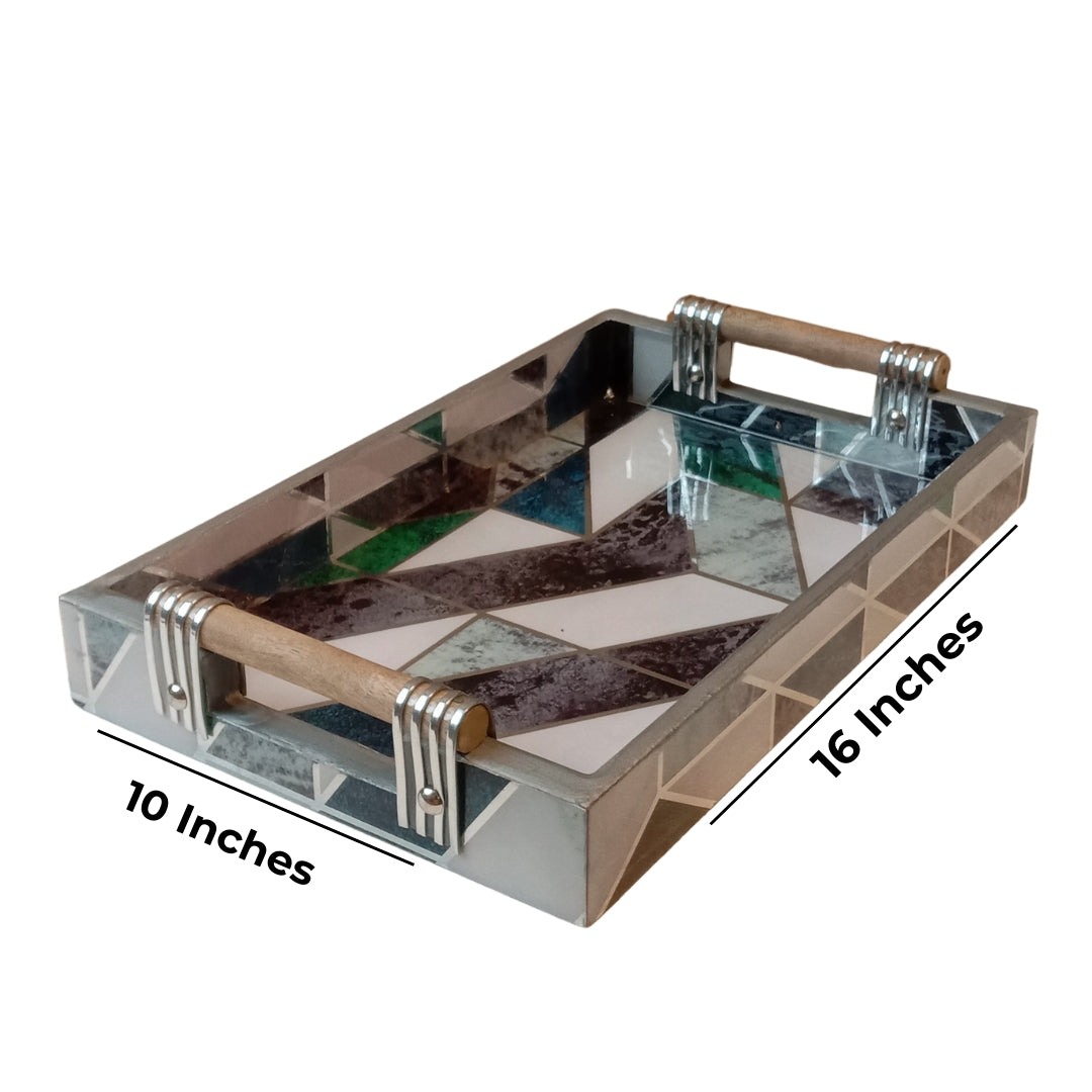 Rectangle - New mosaic with wooden handle set of 2