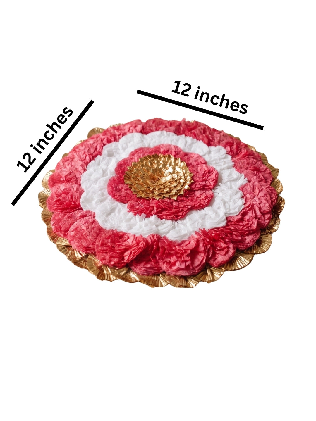 Handmade Red & White Floral Puja Asan Mat / rangoli with Gold Center Single