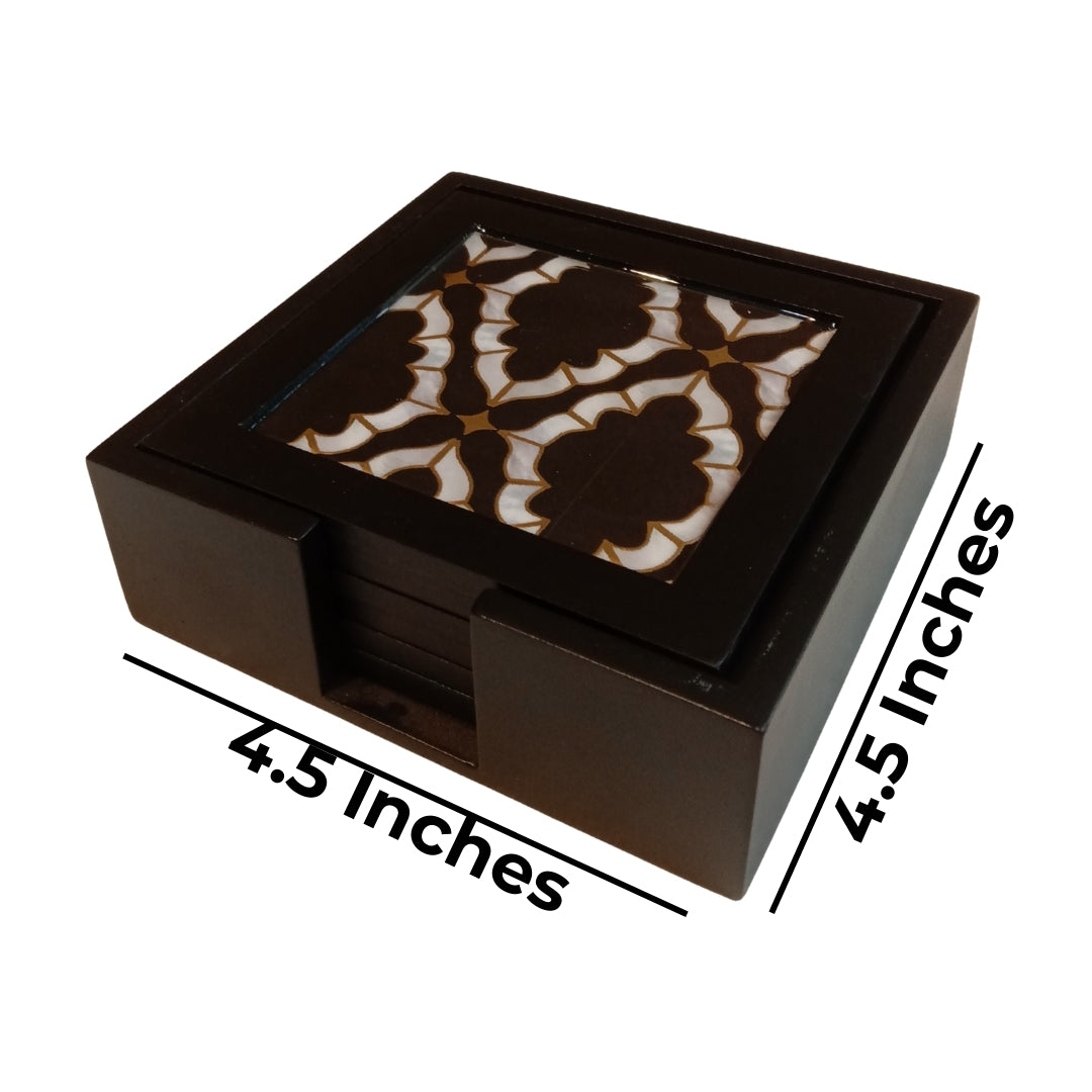 Table Coaster - black mosaic print & enamel with deco set of 6