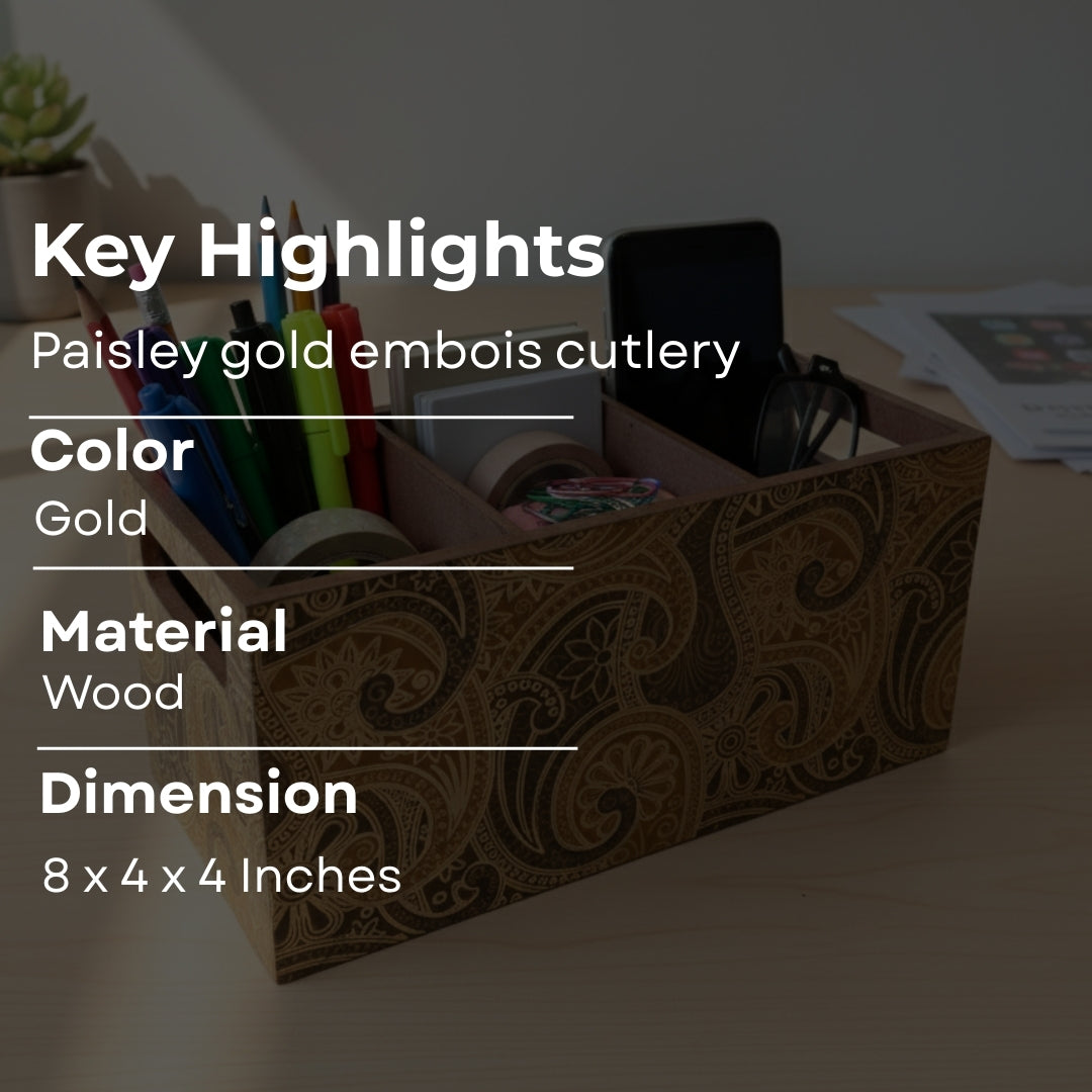 Wooden gold paisely print & enamelled 3 Partition Caddy