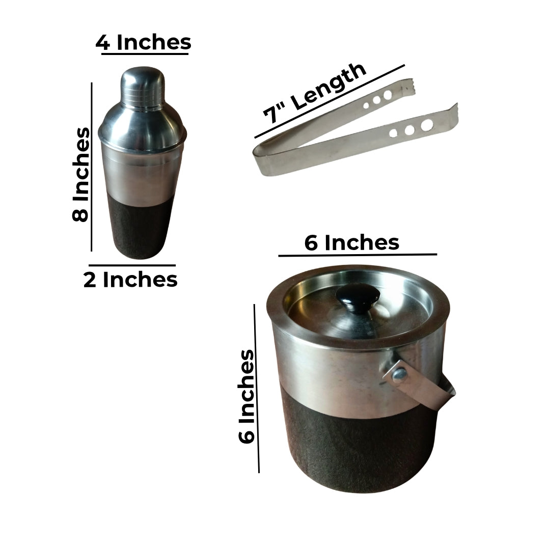 Stainless Steel ice bucket & Shaker with black enamel with tongs -set of 3