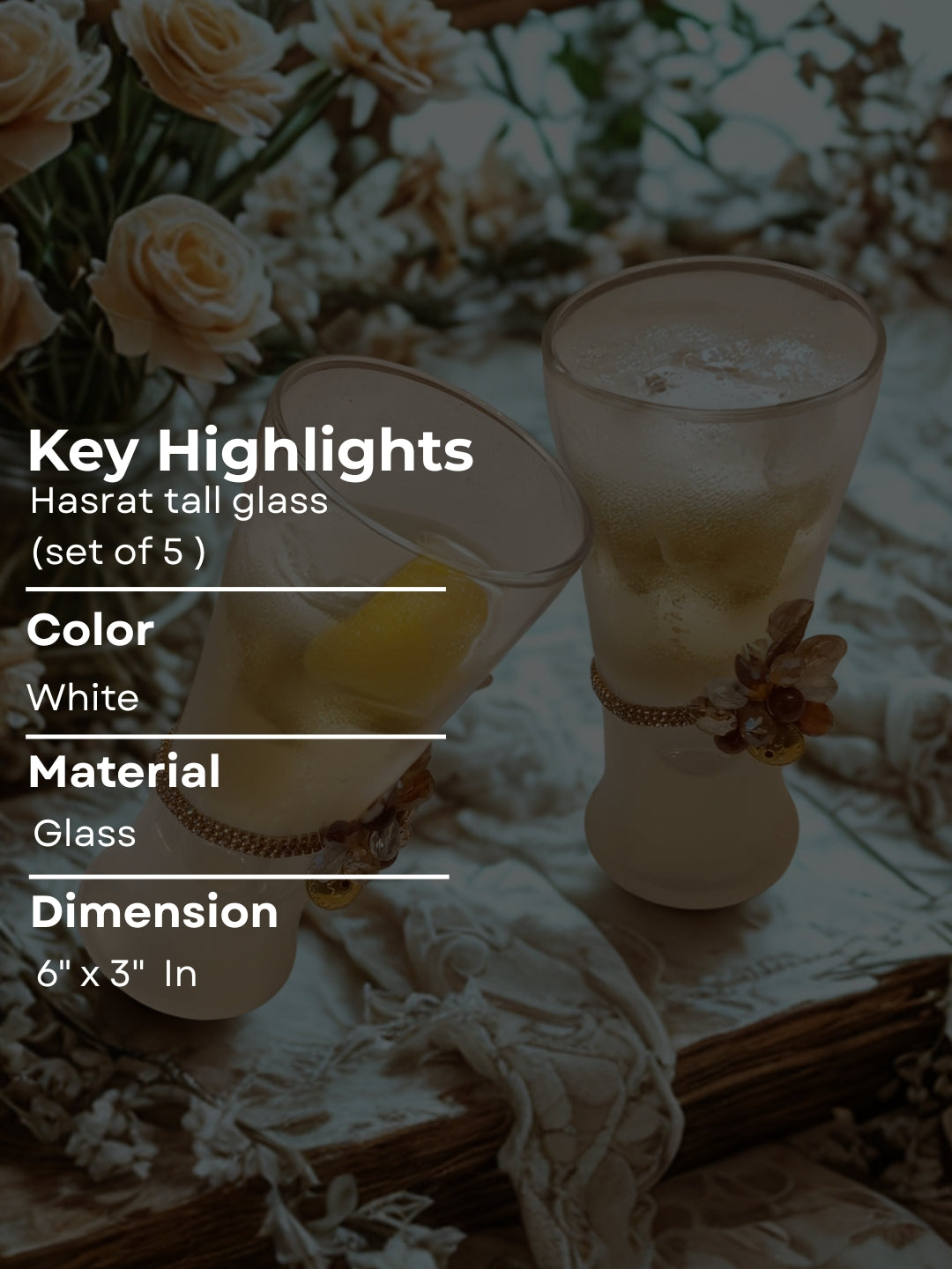 Ivory Resin Mocktail Filigree Tall Glass Set of 5