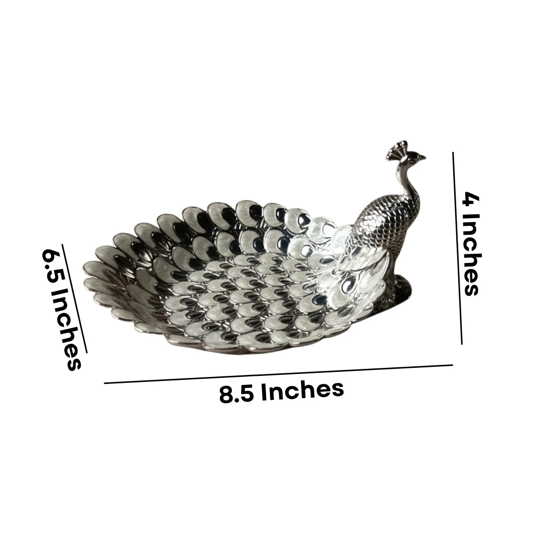 Decorative Silver Peacock Feather Shaped Tray