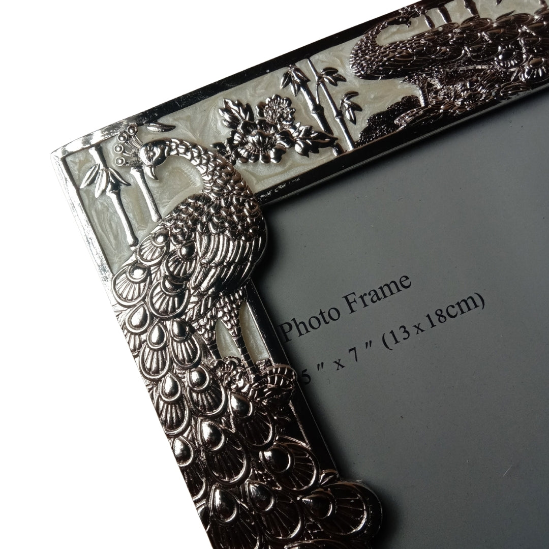 Decorative Silver Peacock Design Photo Frame