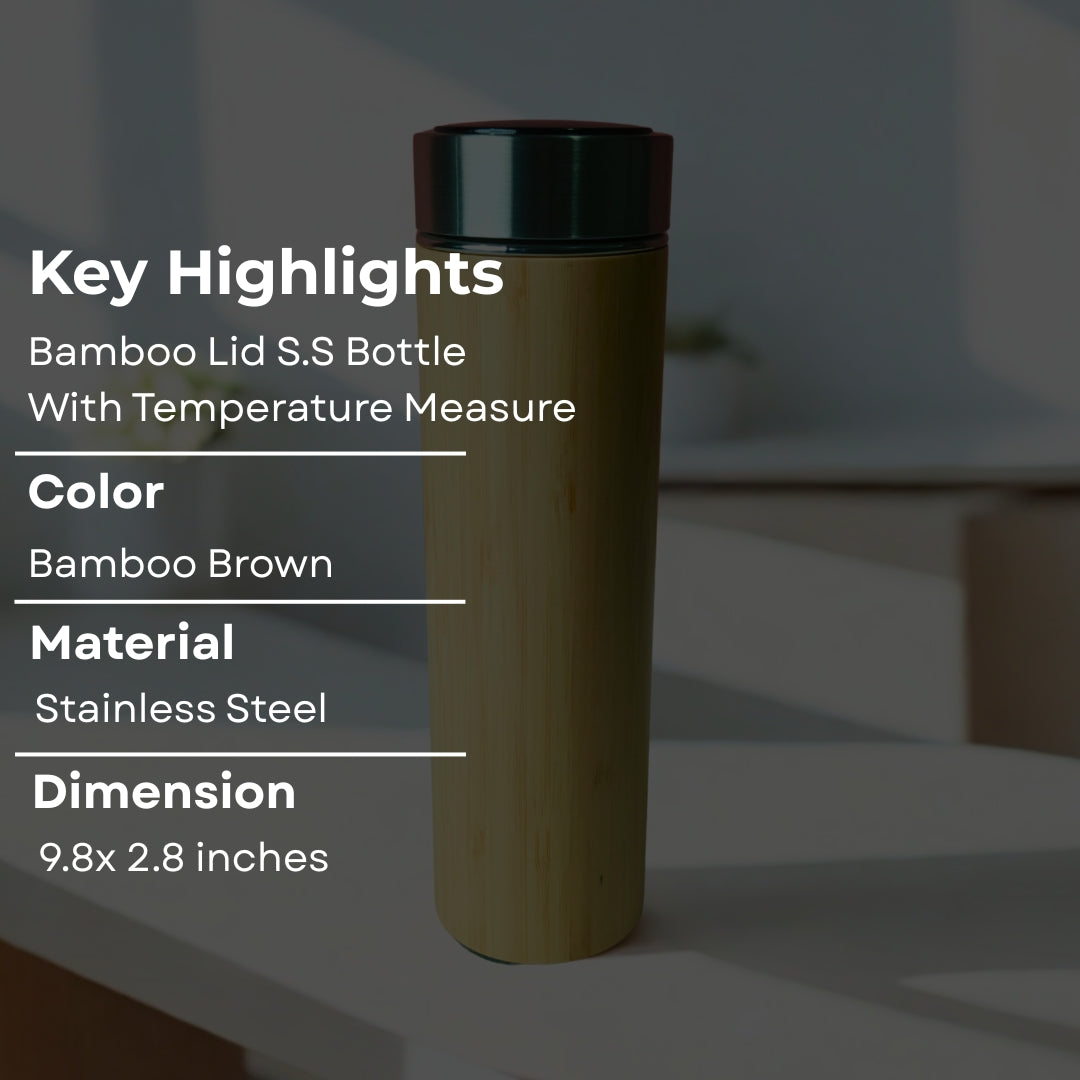 Bamboo Stainless Steel Bottle With Temperature Measure(750ml)