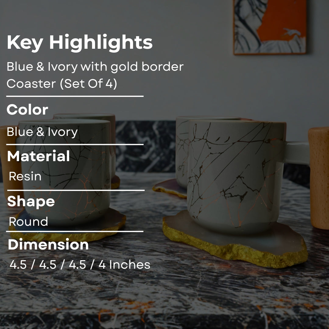 Table Coaster - Multi Colour Agate Stone with Gold Lining Set Of 4