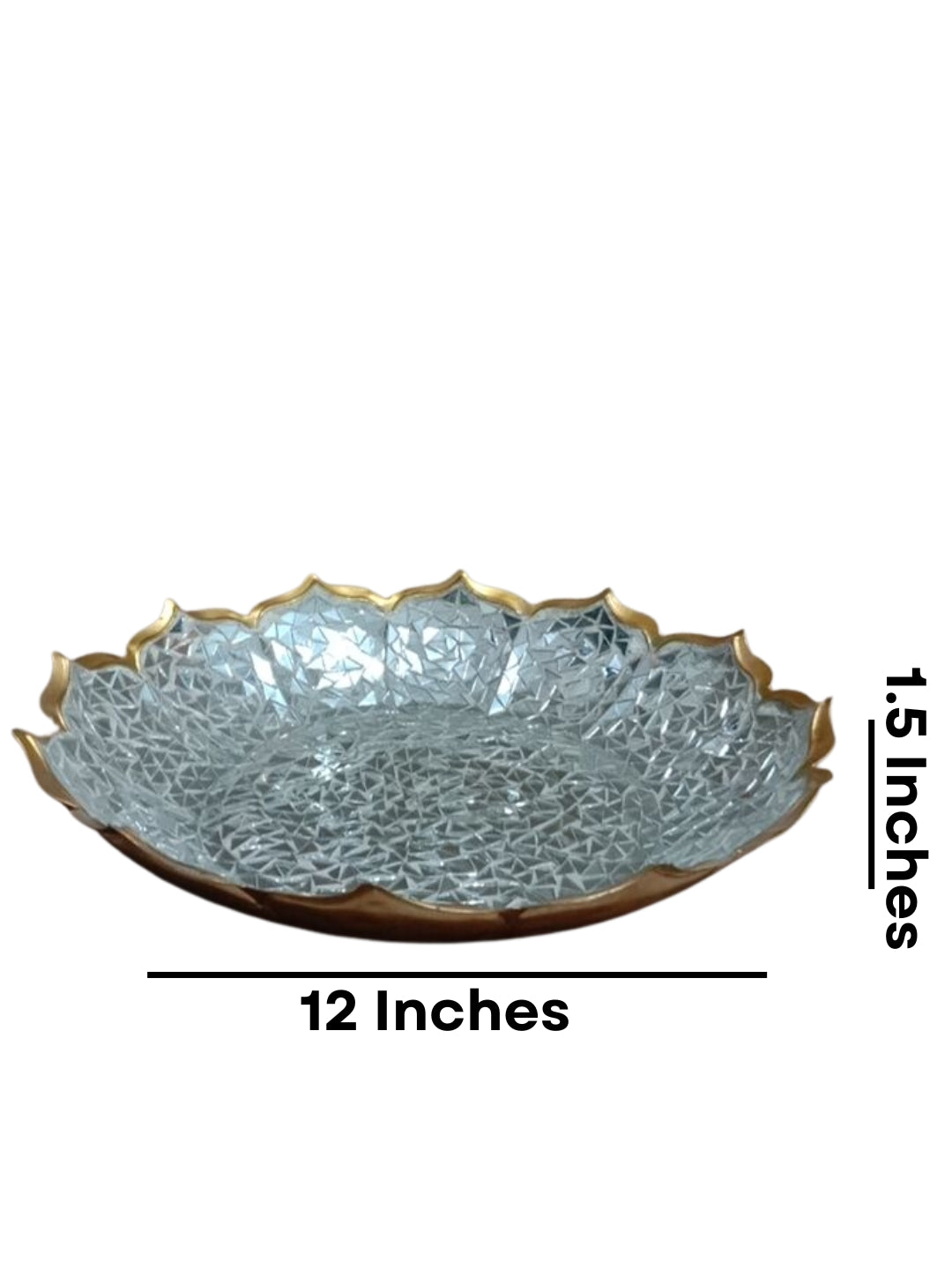 Metal lotus shape mosaic urli platter - silver large 12"