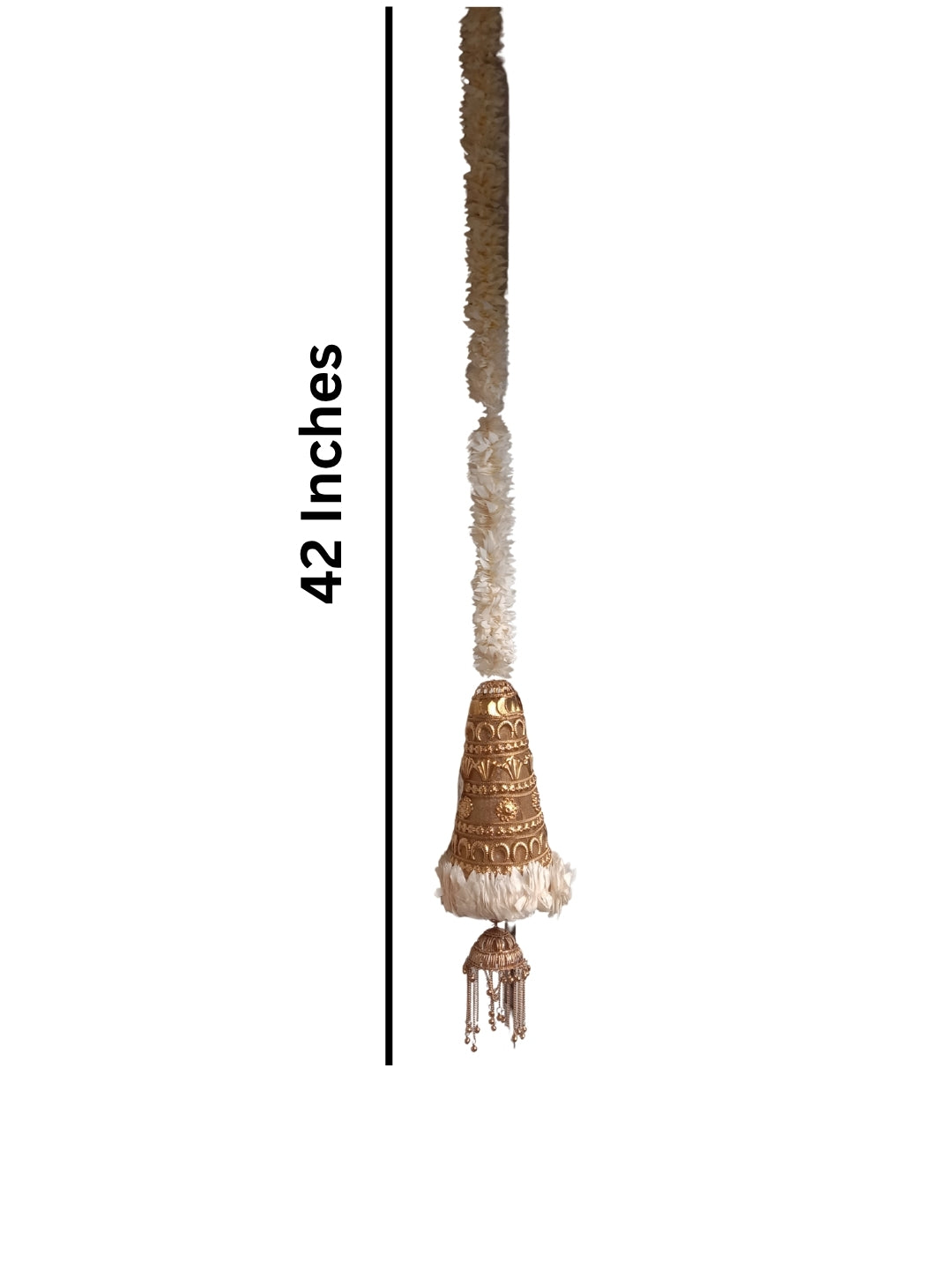 Artificial White gajra with metal cone sidehanging set of 2 -Medium