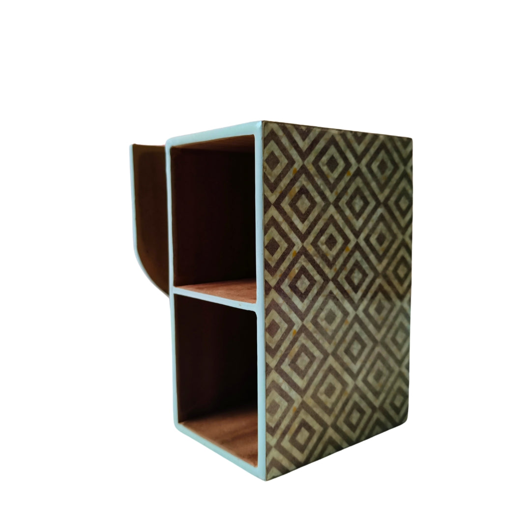 Cutlery tissue holder- Wooden Grey Diamond Print With Enamel