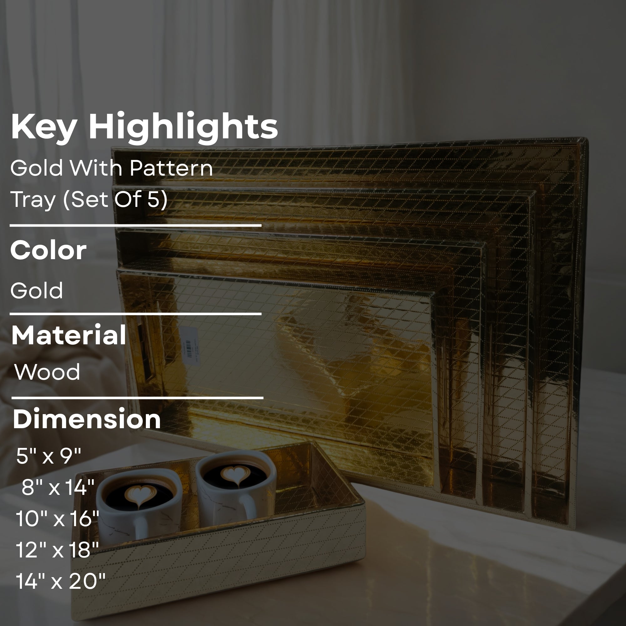 Gold With Pattern Tray (Set Of 5)