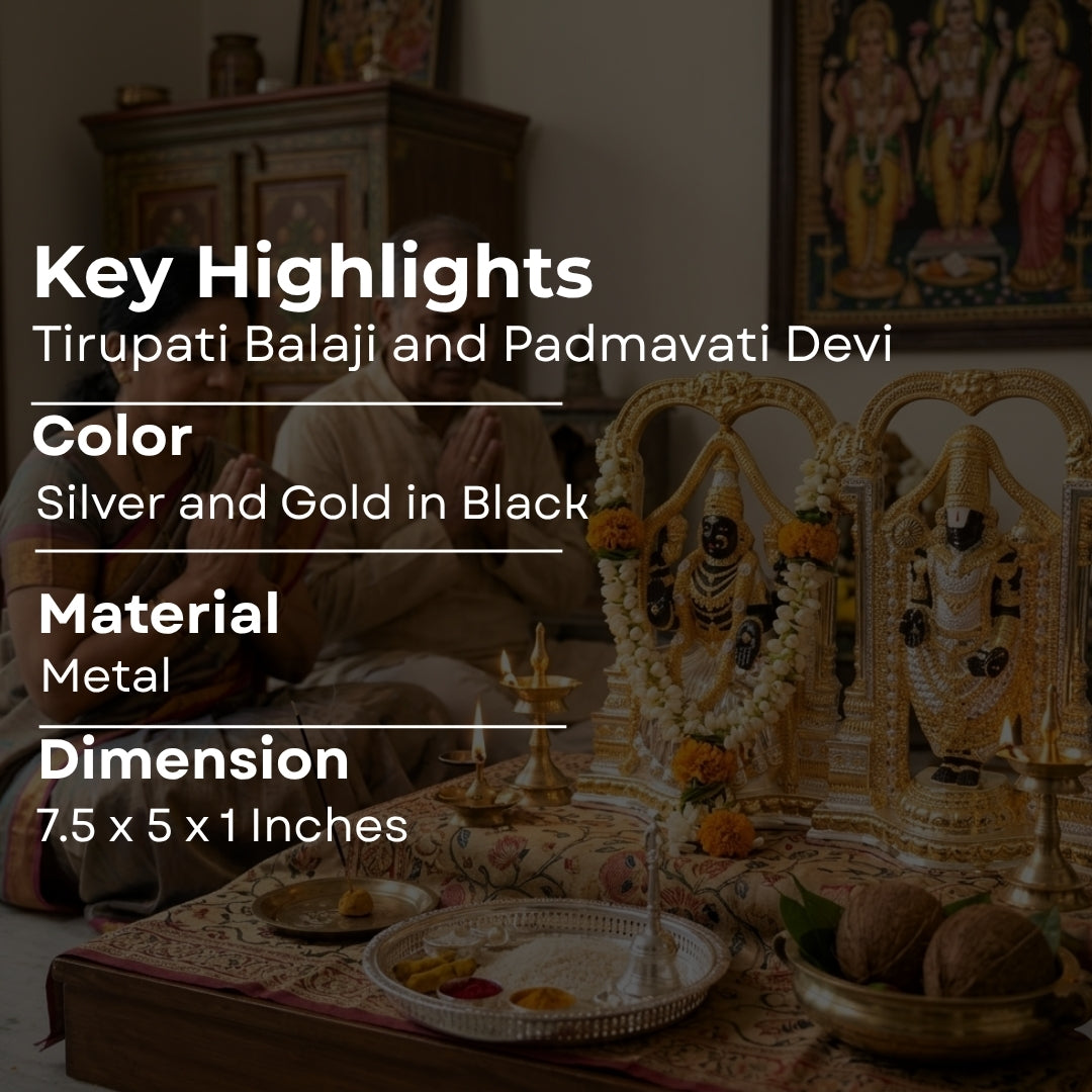 The Home Co. 999 Pure Silver & 24K Gold Plated Tirupati Balaji & Padmavathi Murti Set | Premium Dual-Tone Divine Idols for Mandir & Corporate Gifting