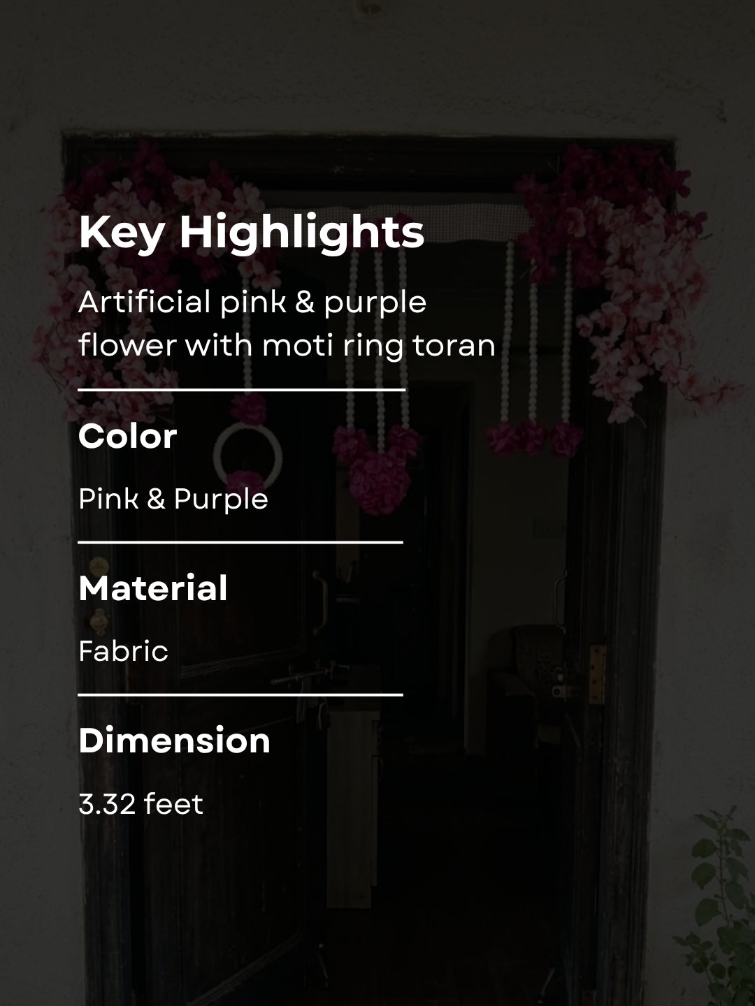 Artificial pink & purple flower with moti ring toran