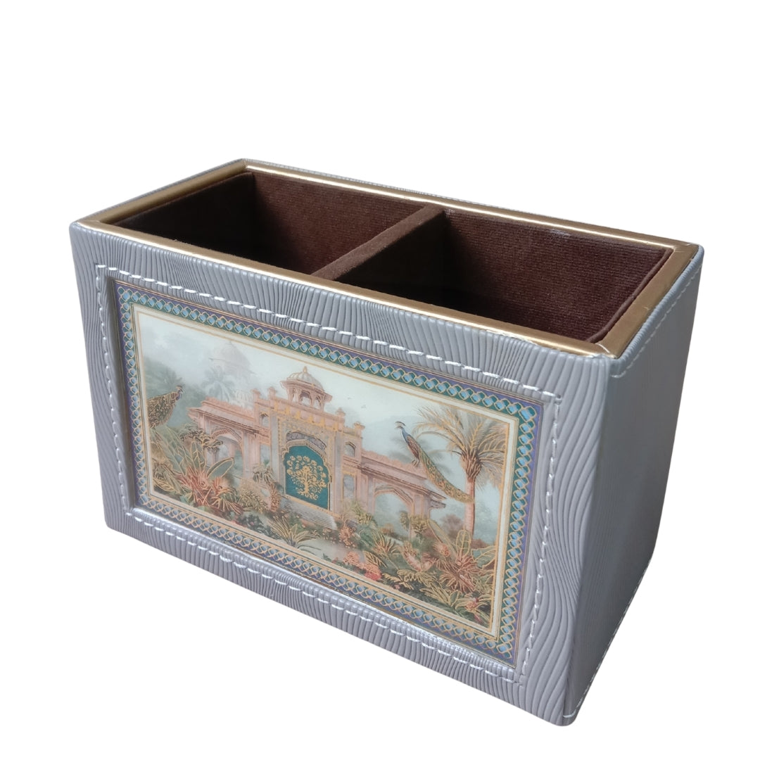 Luxury Peacock Leatherette Serving Tray Set of 2 with Tissue & Cutlery Holder