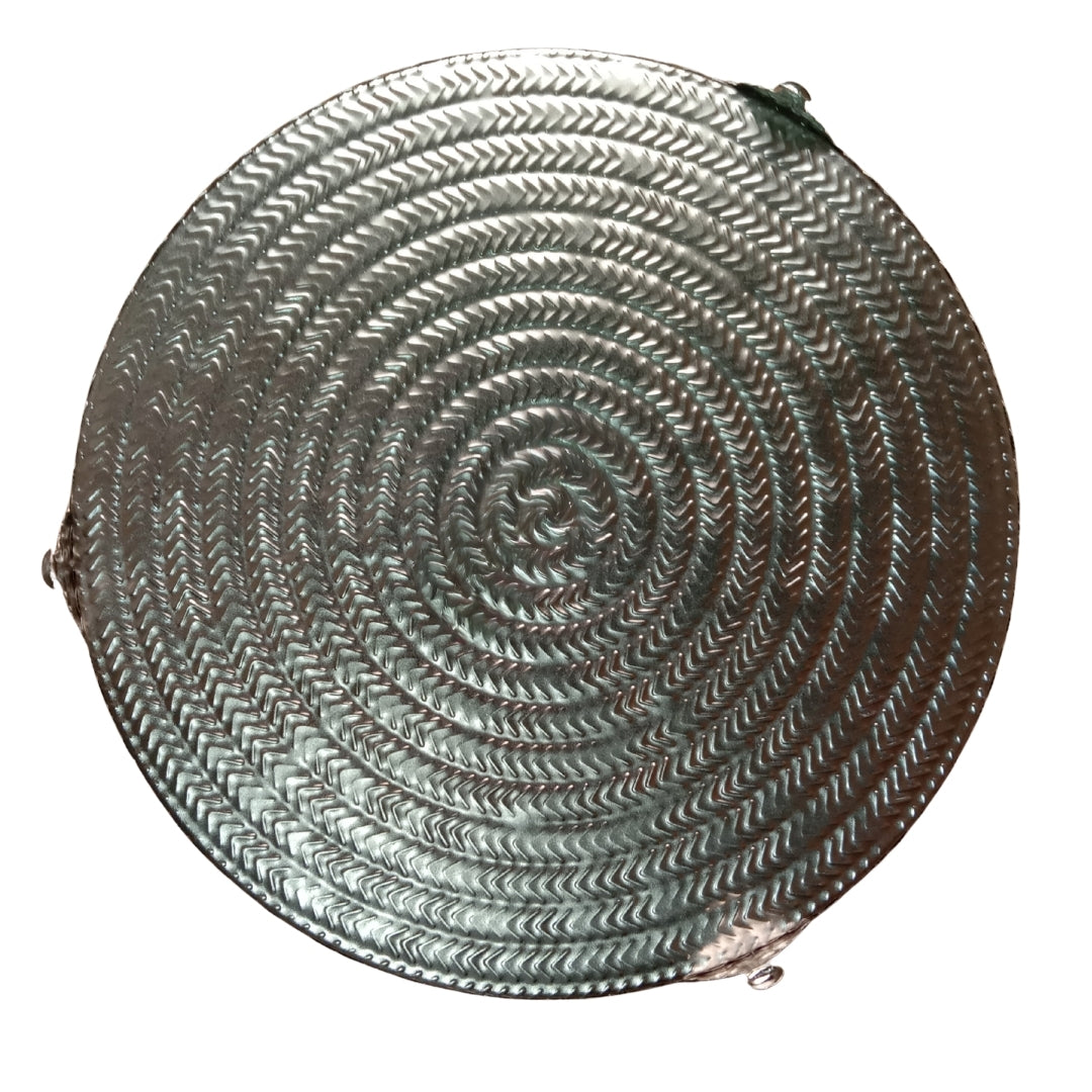 Decorative Silver Round Filigree Tray with Beaded Edges and Ornate Feet