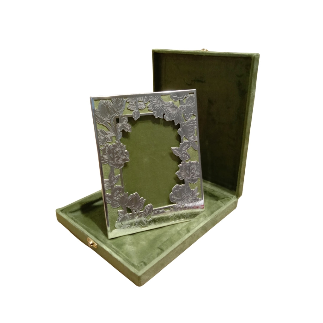 Silver Plated Gulab Baugh Rose Garden Photo Frame (Green Velvet Box)
