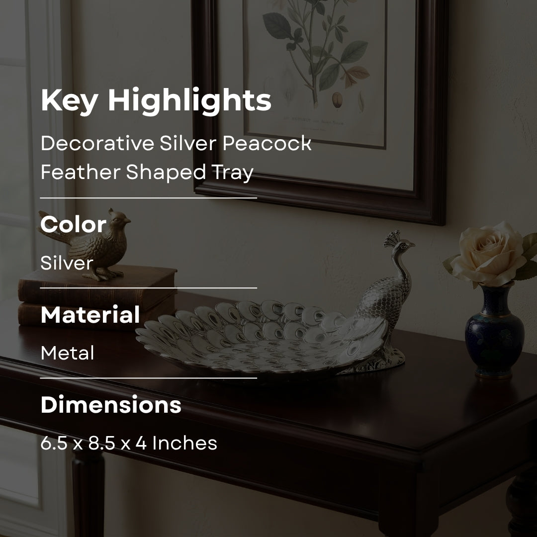 Decorative Silver Peacock Feather Shaped Tray