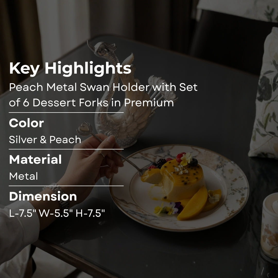 Peach Metal Swan Holder with Set of 6 Dessert Spoon in Premium Gift Box
