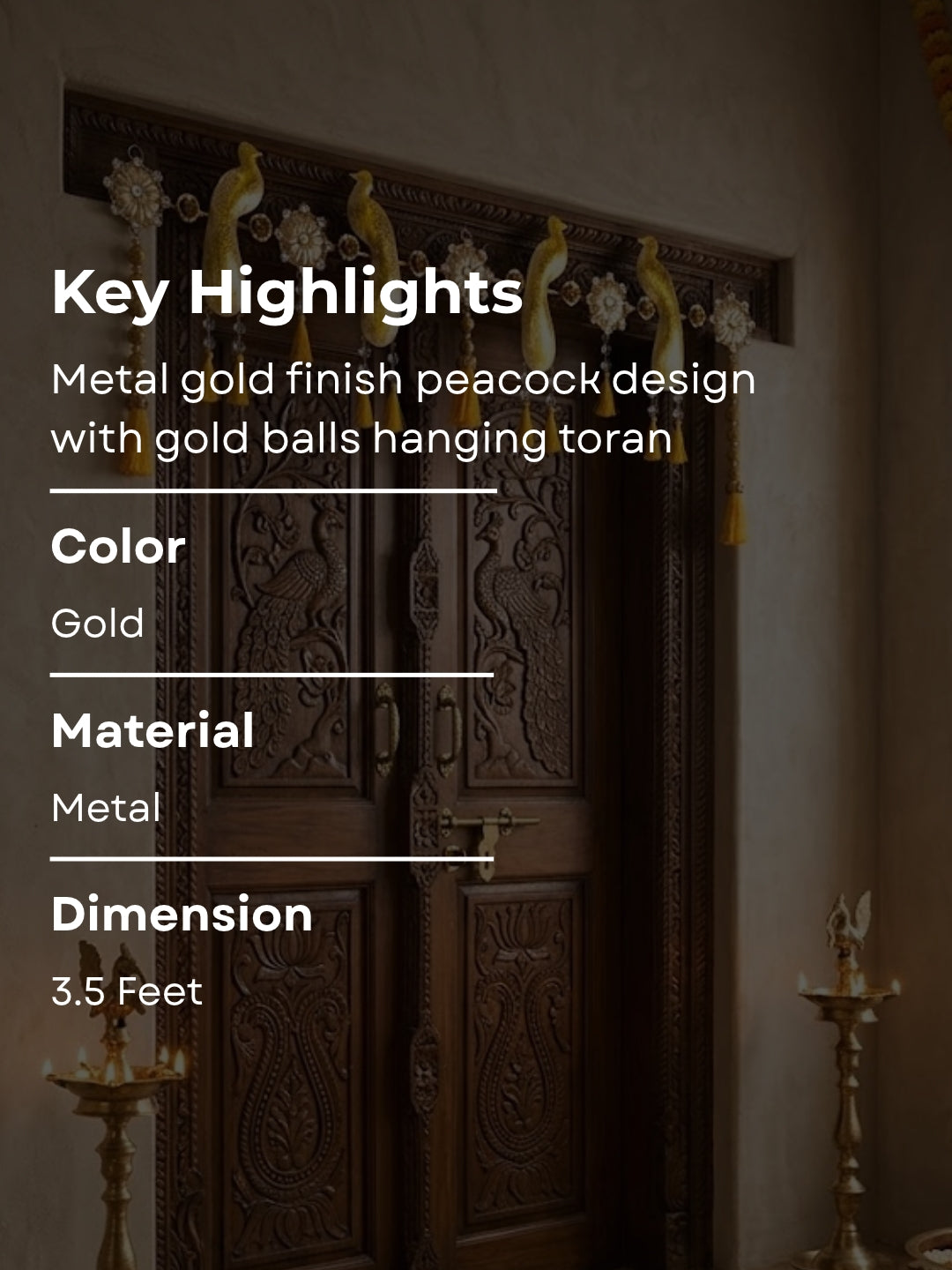 metal gold finish peaock design with gold balls hanging toran