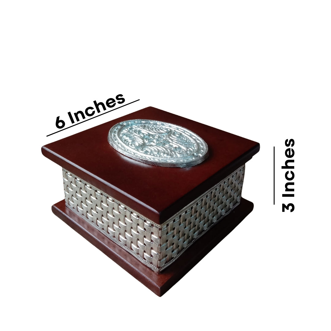 Small Wooden Silver-Plated Mithai Box
