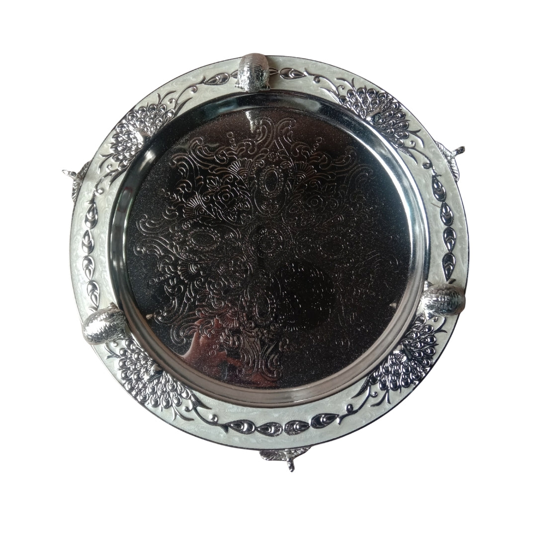 Silver-Plated Peacock Design Pooja Thali Set