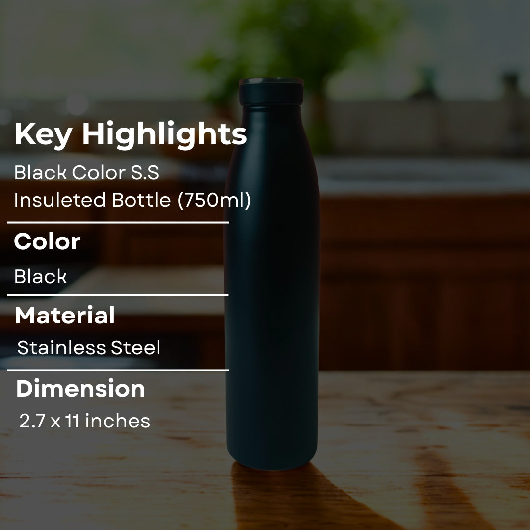 Black Stainless Steel Bottle 750ml