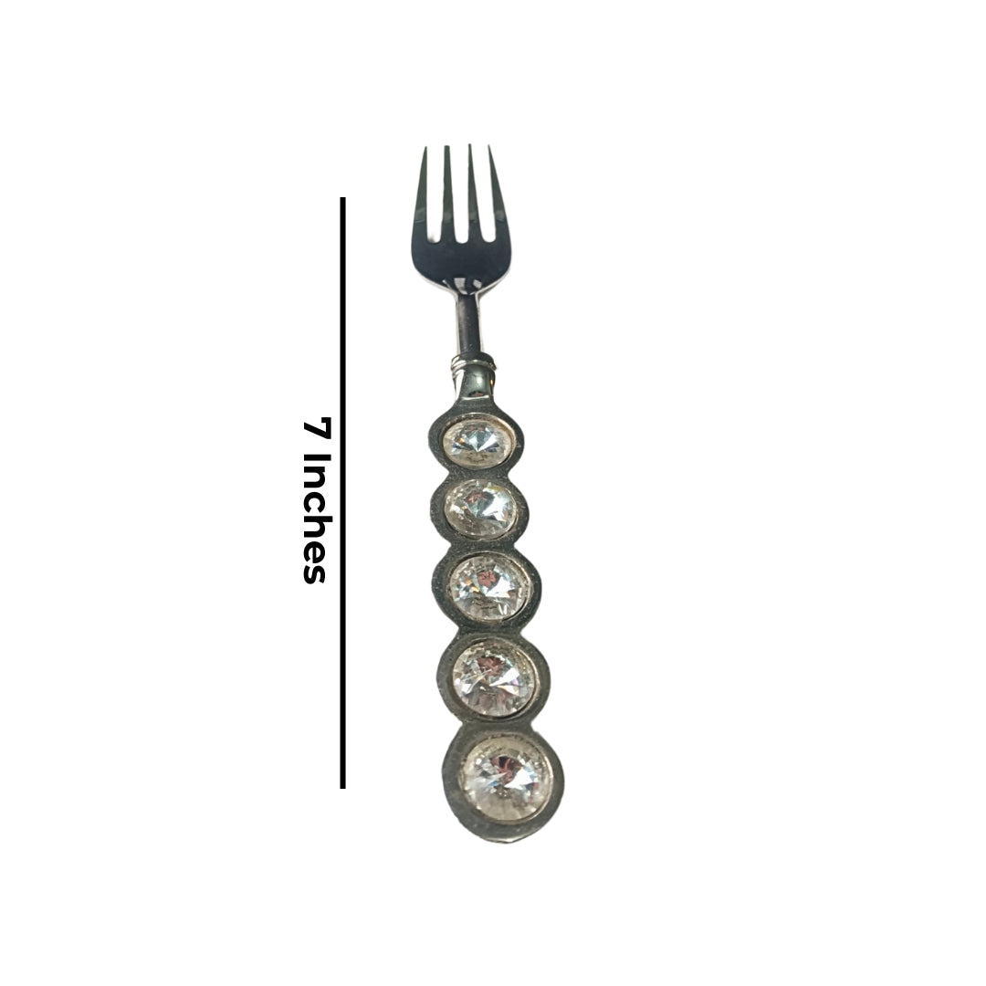 Cutlery Set Of 6 - Silver Crystal Stone Table Fork