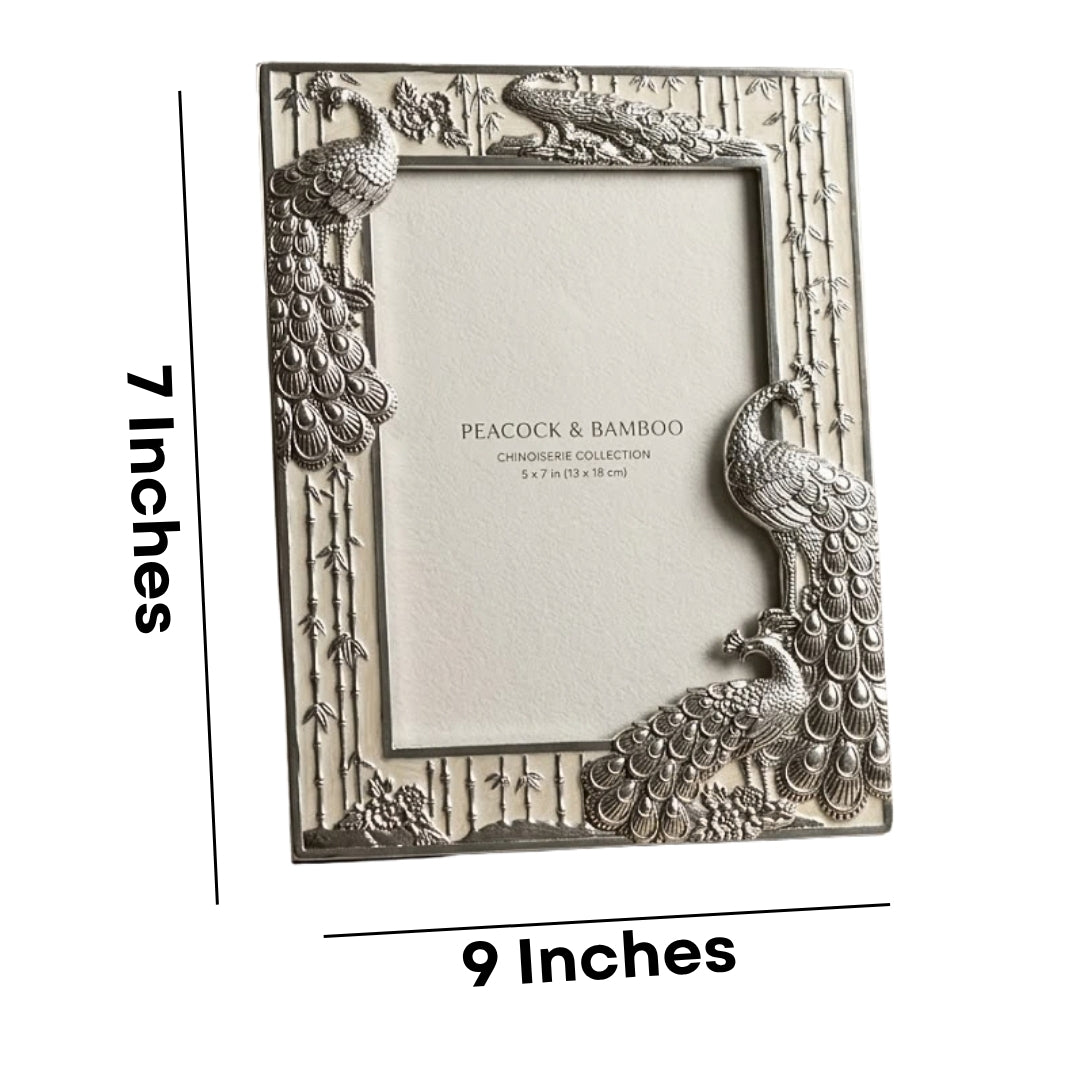 Decorative Silver Peacock Design Photo Frame