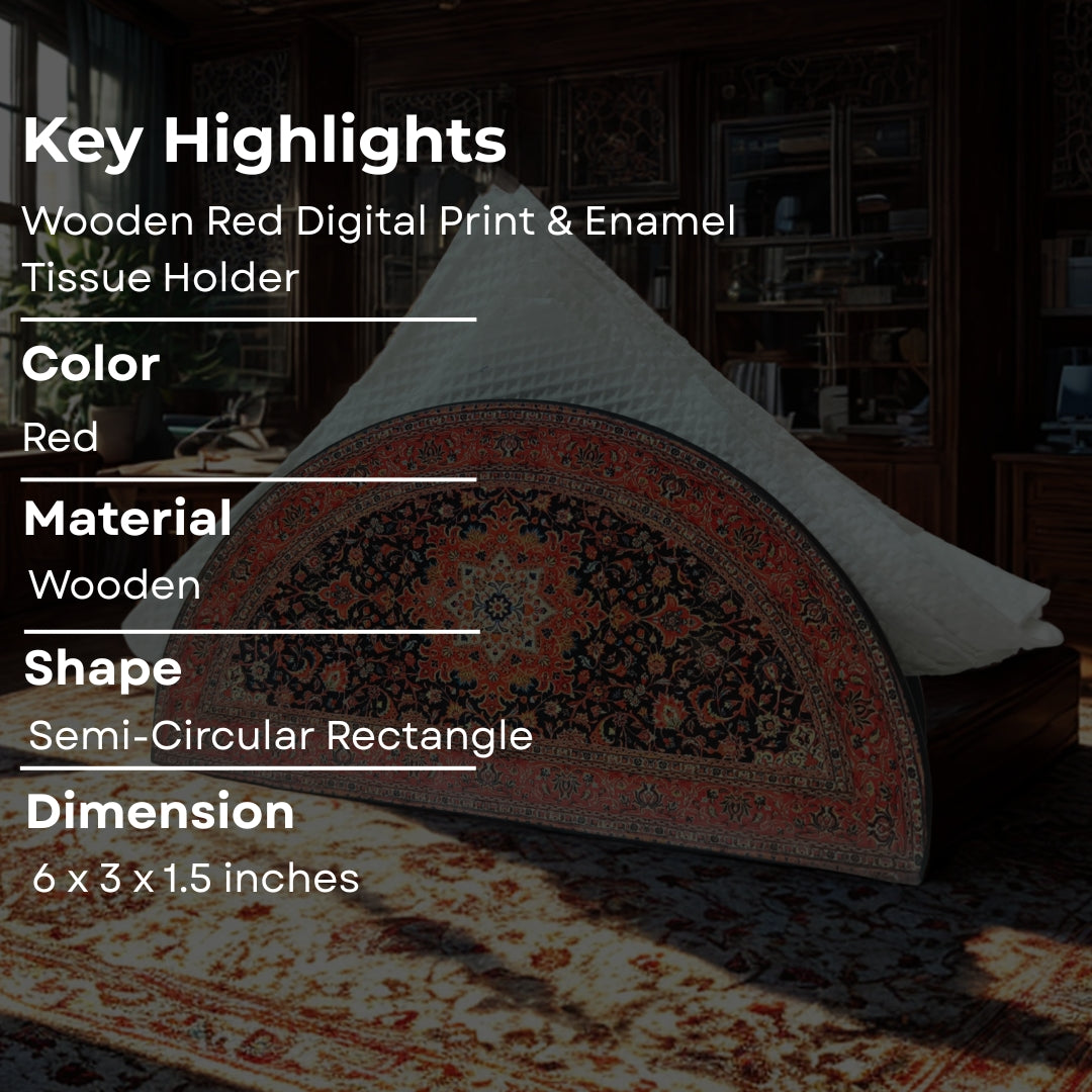 Tissue Holder - Wooden D Shape Maroon Digital Print & Enamel