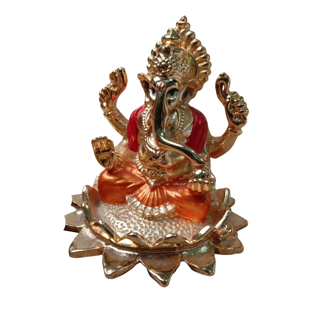 Divine Lakshmi Ganesha Idol Set – 24K Gold-Plated Laxmi Ganesh Murti on Lotus Base for Diwali Pooja, Home Mandir & Wealth Prosperity (Pair of 2, Gold & Meenakari Finish)