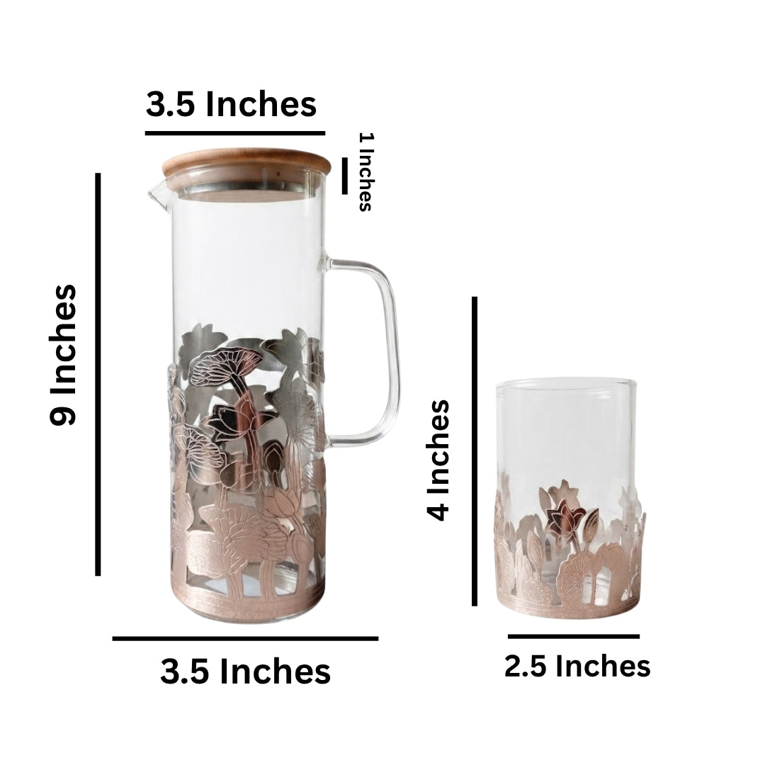Silver-Plated Lotus Glass Jug and 2 Glasses Set