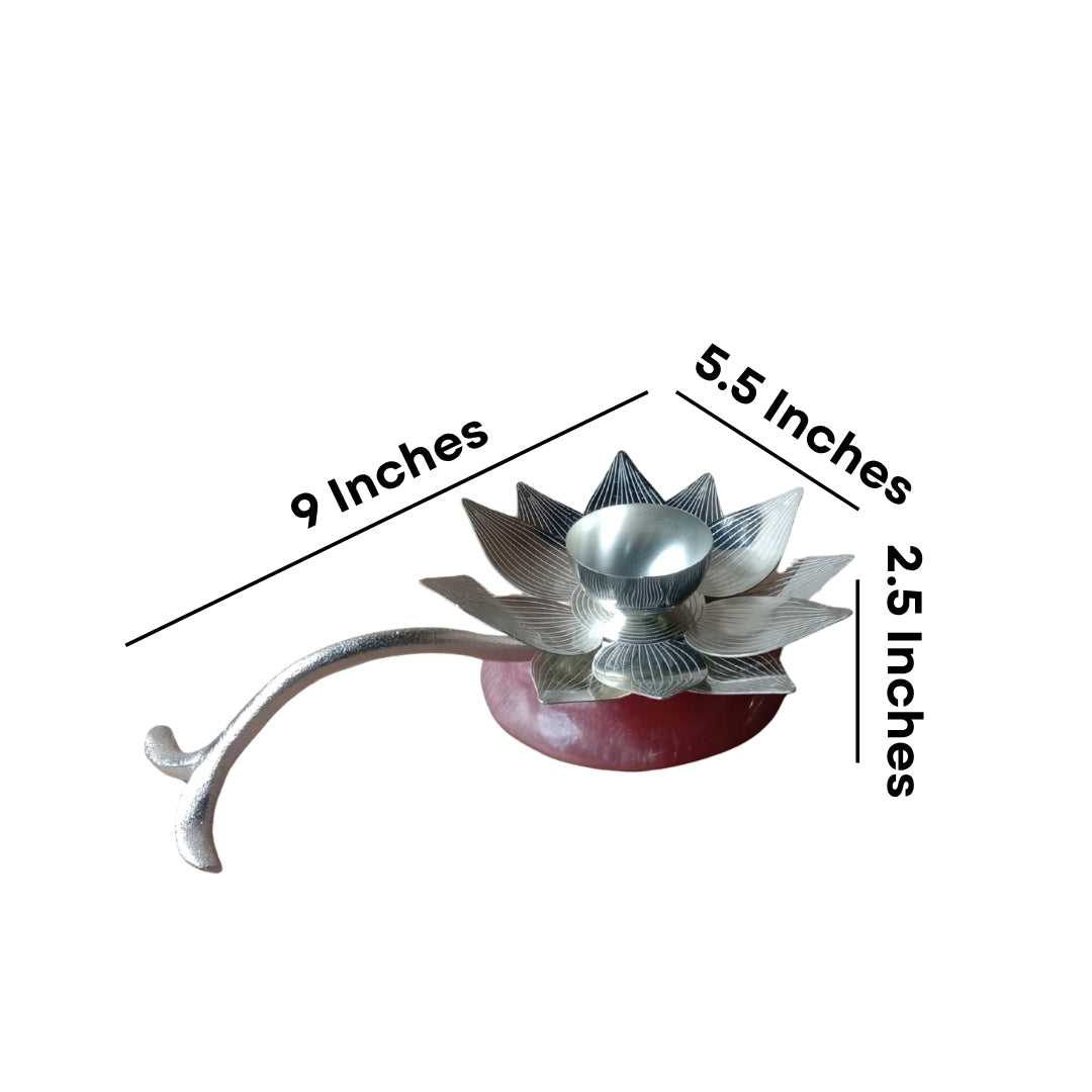 Silver Lotus Diya in Velvet Box