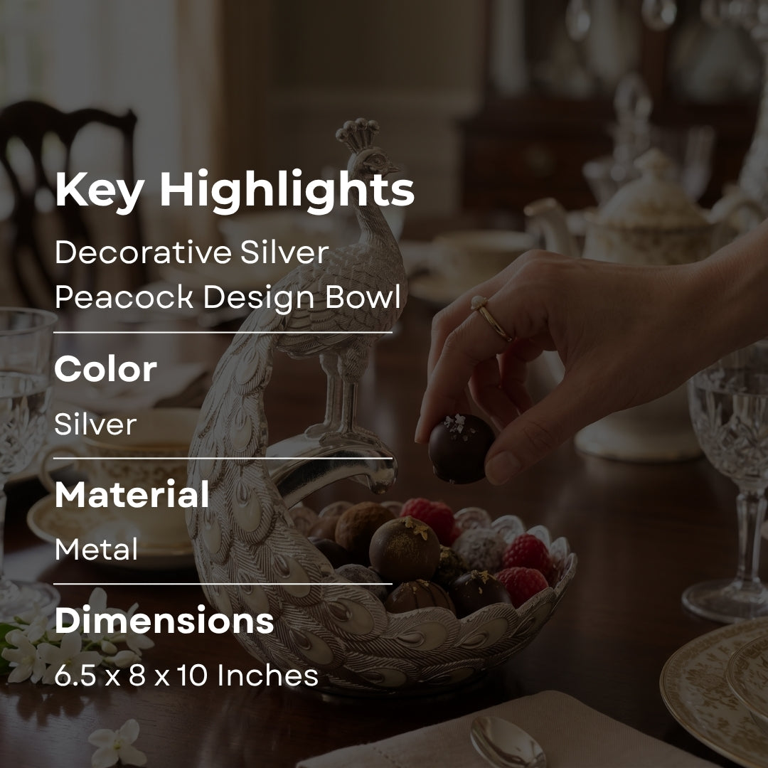 Decorative Silver Peacock Design Bowl