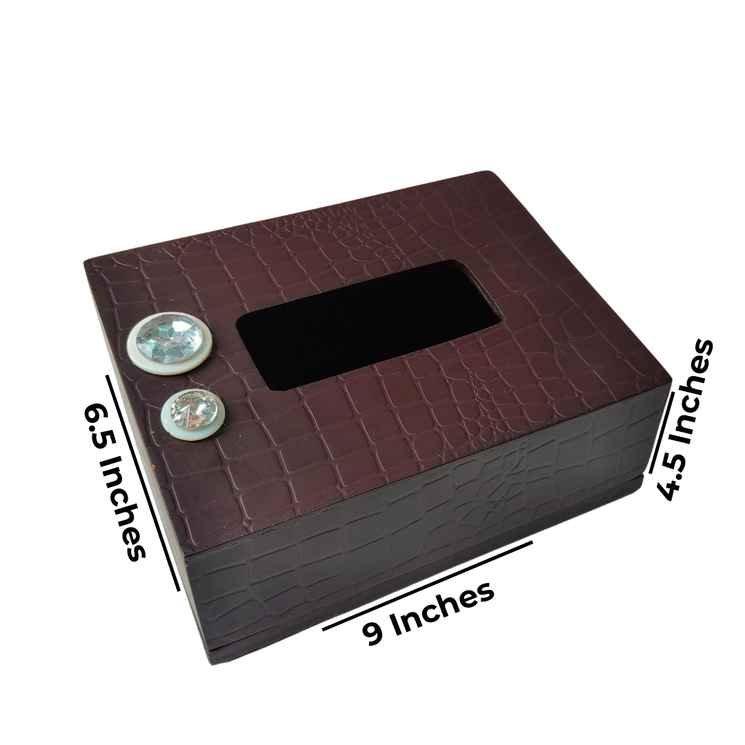 Tissue Box - Wooden Walnut Finish With Diamond Stone