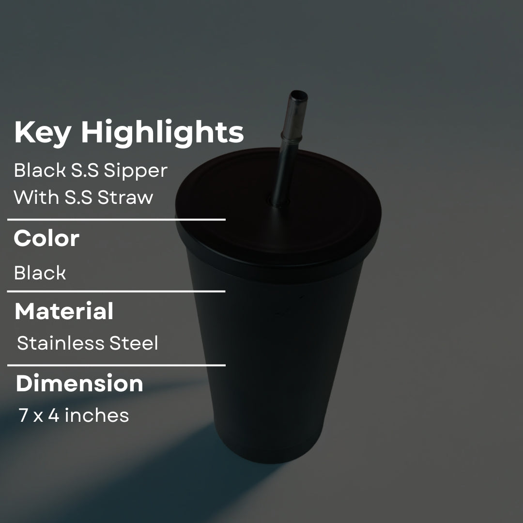 Black Stainless Steel Sipper WIth S.S Starw