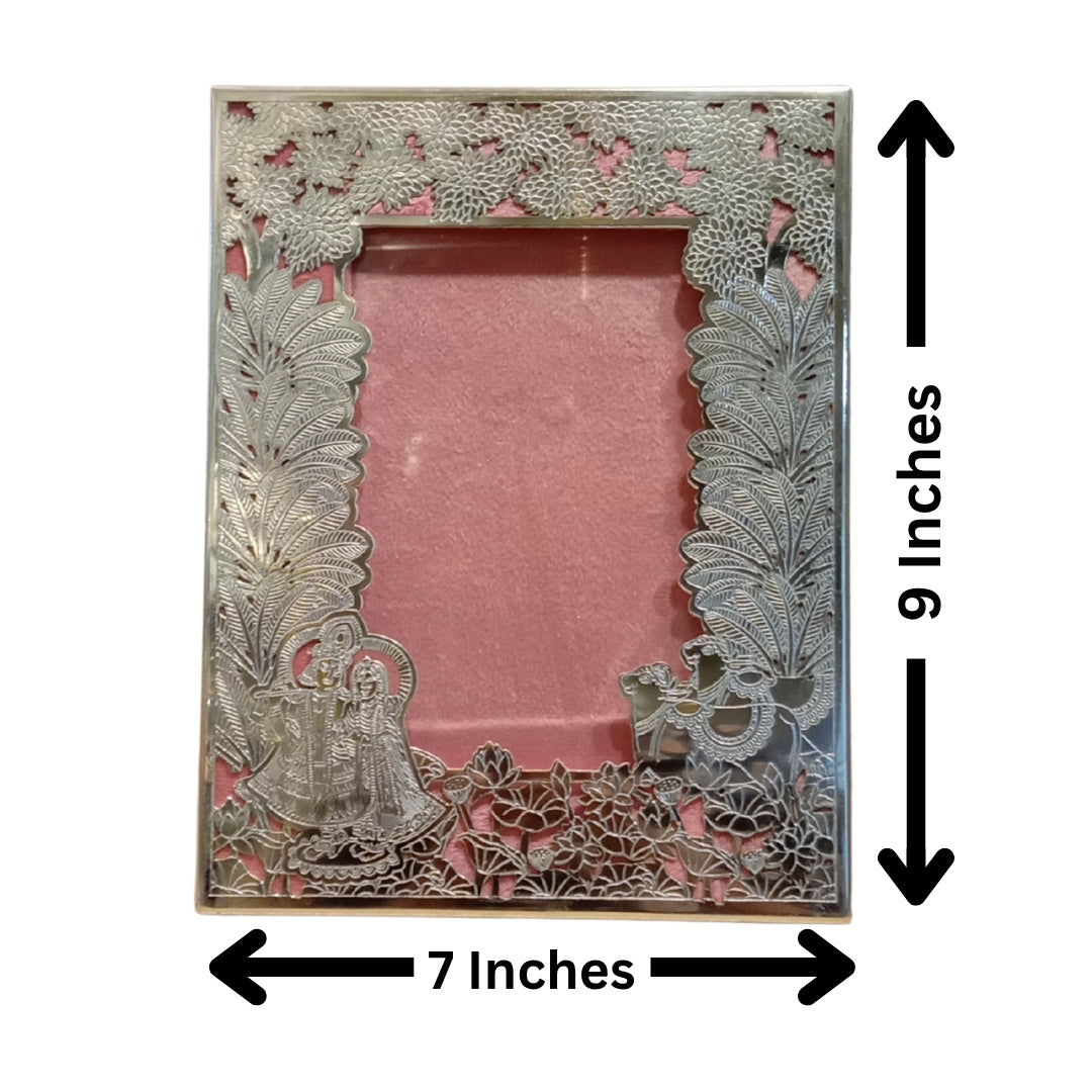 Silver Plated Raas Leela Radha Krishna Photo Frame (Pink Velvet Box)