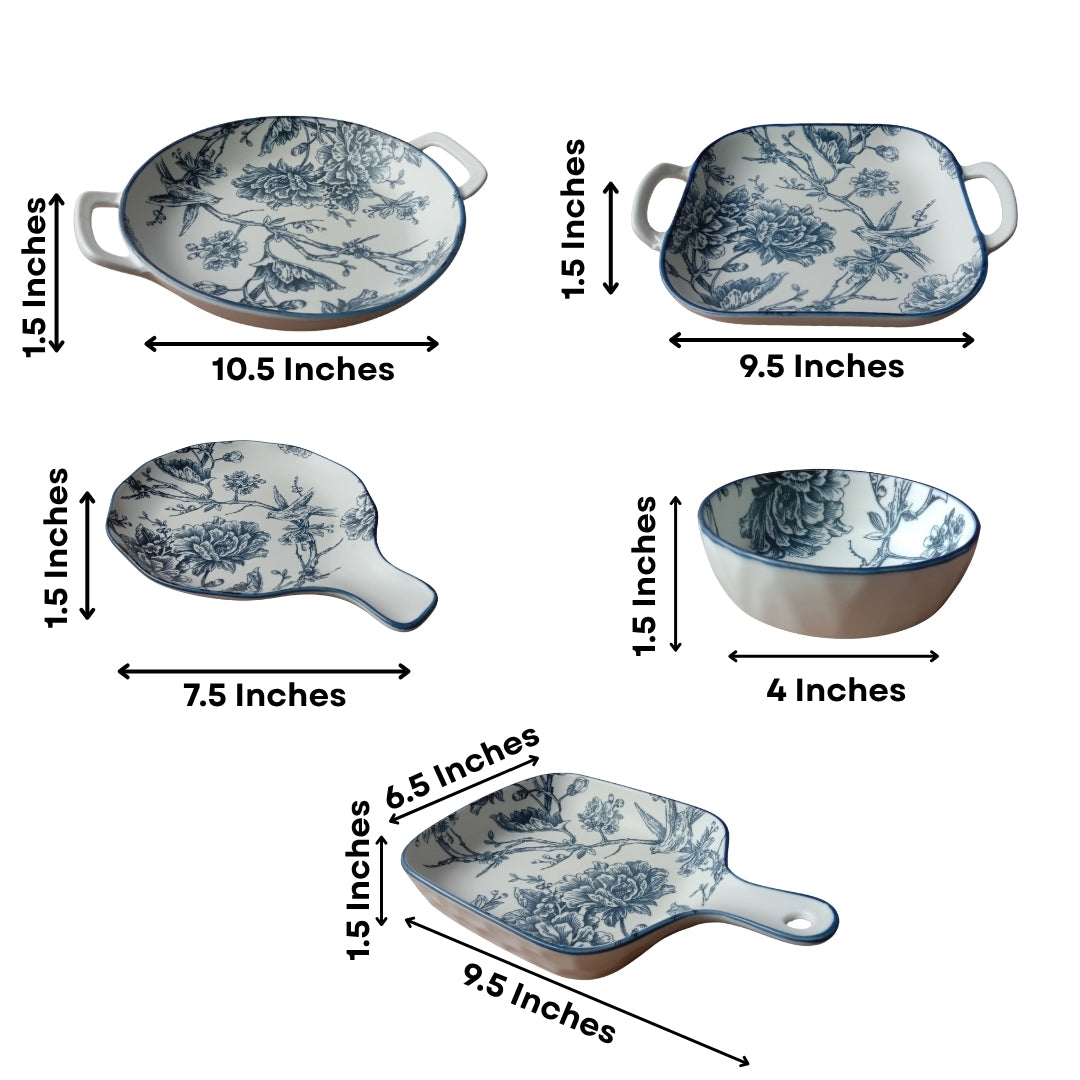 Blue & White Floral Ceramic Platter & Bowl Gift Set