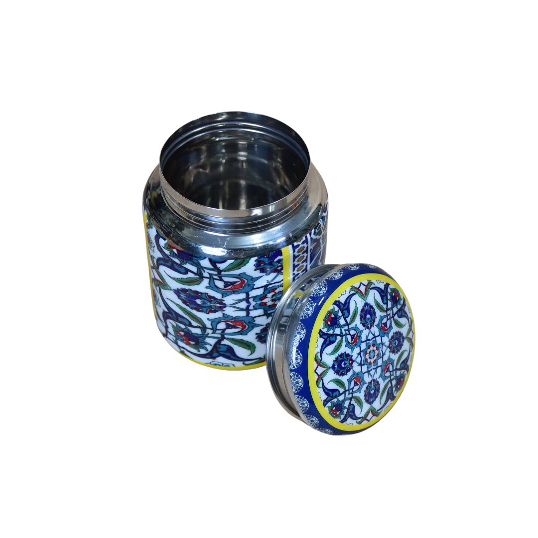 Stainless Steel Blue Abstract Printed Enamel Jar Set Of 3