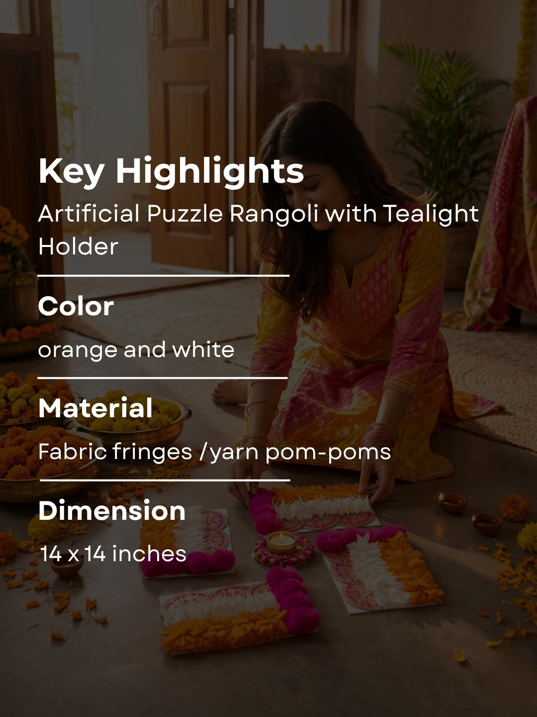 Handmade Swastika Rangoli Mat / rangolis with Diya Holder Single