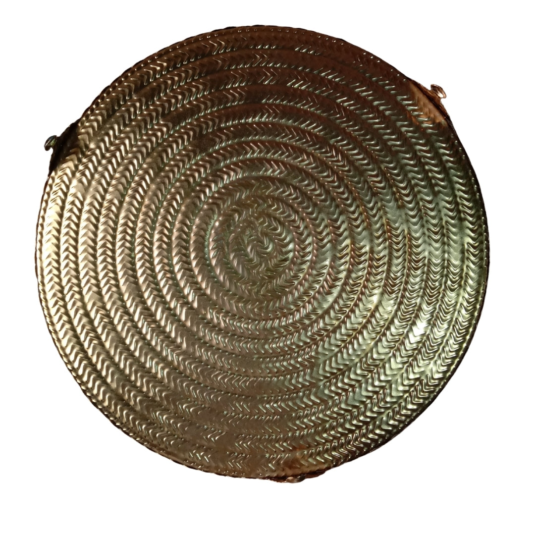 Decorative Gold Round Filigree Tray with Beaded Edges and Ornate Feet
