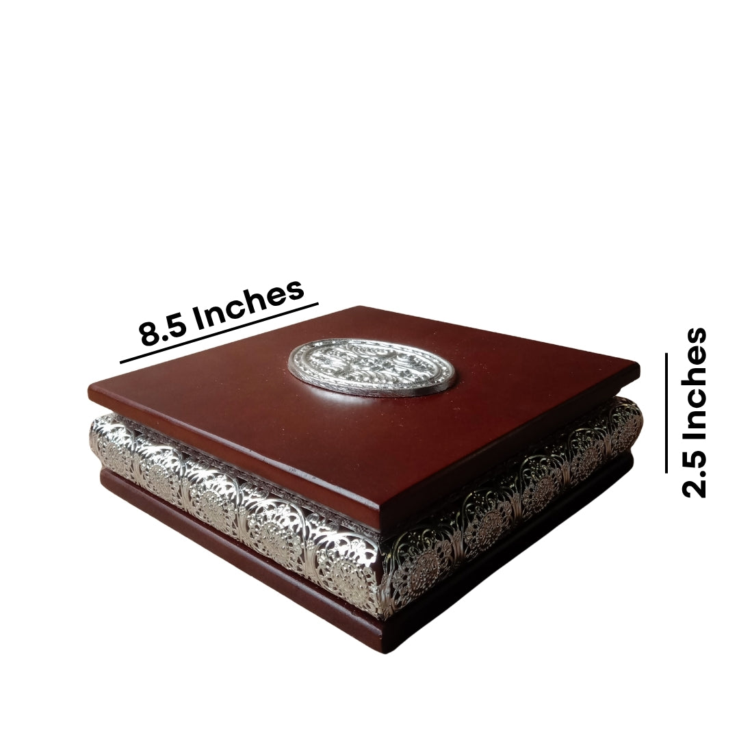 Wooden Decorative Silver-Plated Box - square