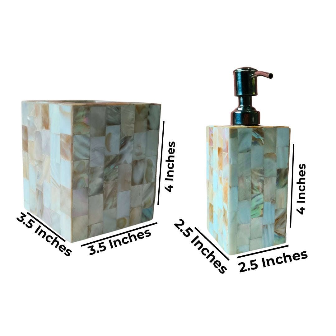 Wooden Mother of pearl & white enamel Bathroom Set of 3