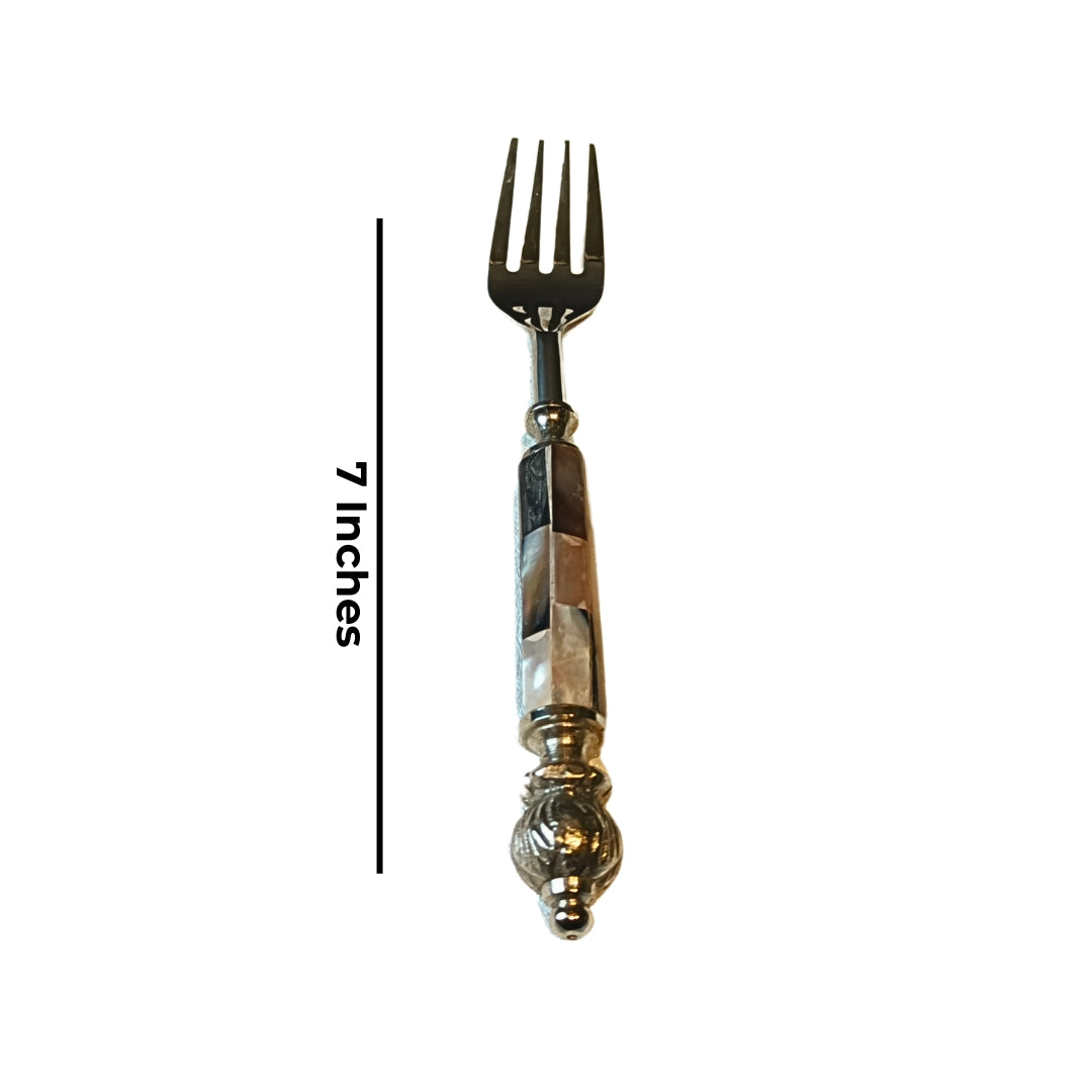 Cutlery Set Of 6 - Brown Mother Of Pearl With Silver Knob Table Fork