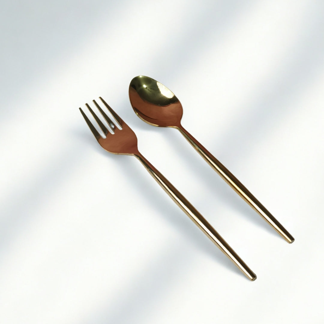Gold Plated Serving Set With Spoon, Fork & Knife Set Of 30