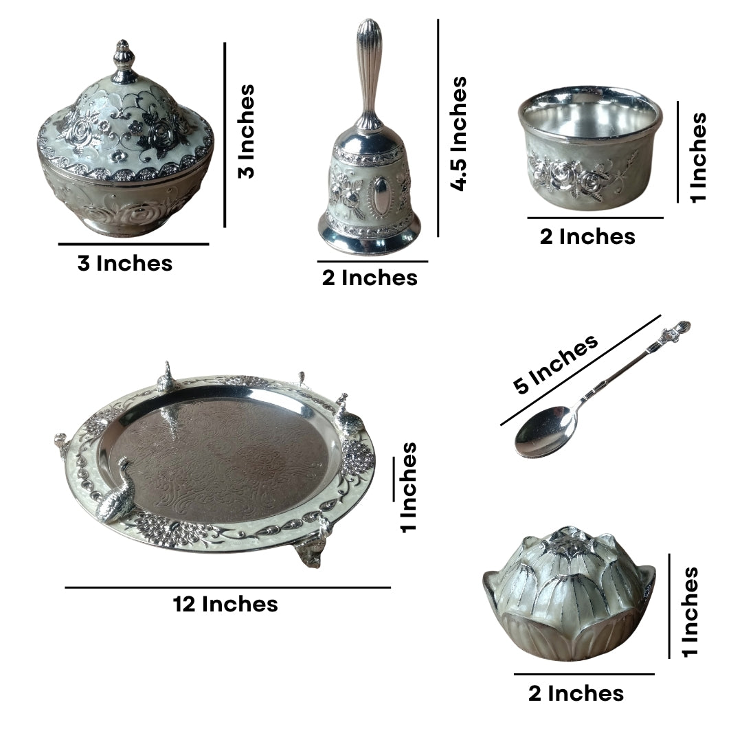 Silver-Plated Peacock Design Pooja Thali Set