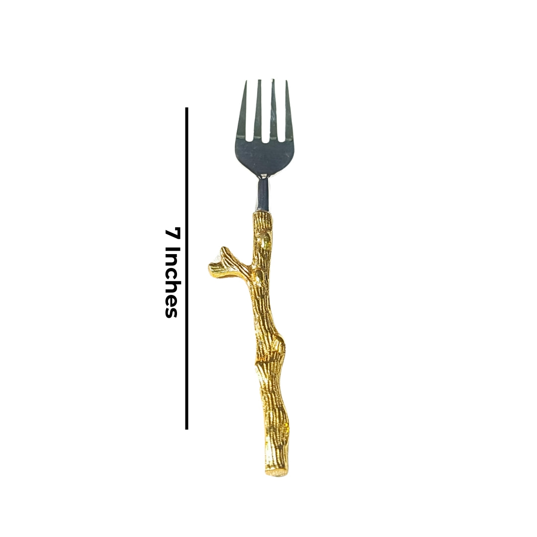 Cutlery Set Of 6 - Gold Twig Design Table Fork