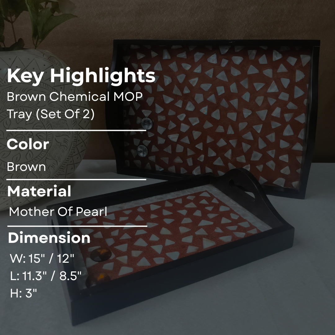 Set of 2 - wooden mother of pearl & chemical trays